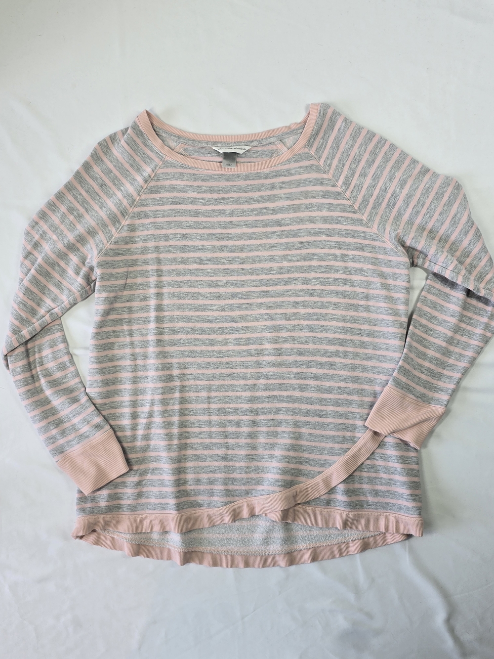 Christopher & Banks Grey Pink Striped Tulip Hem Long Sleeve Top Size Large
